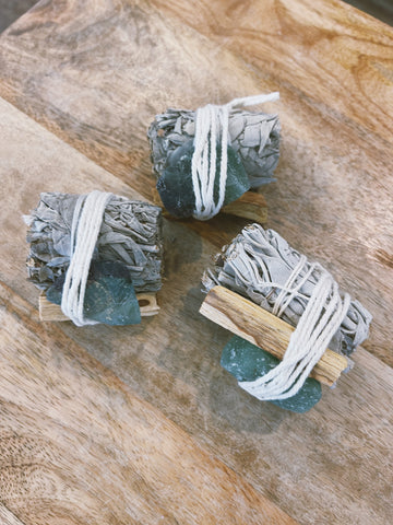 Sage Smudge Stick with Fluorite Crystal & Palo Santo Stick