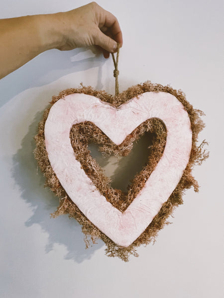 Pink Moss Heart Wreath