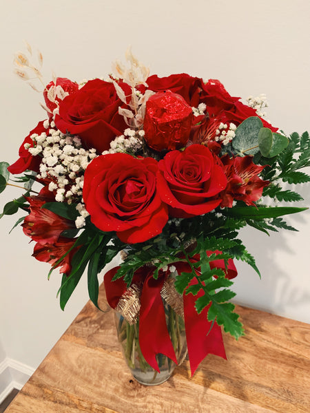 Dozen Roses with Chocolate Roses