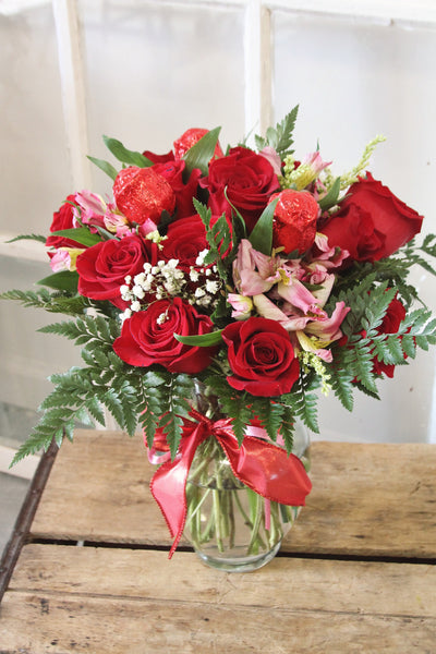 Dozen Roses with Chocolate Roses