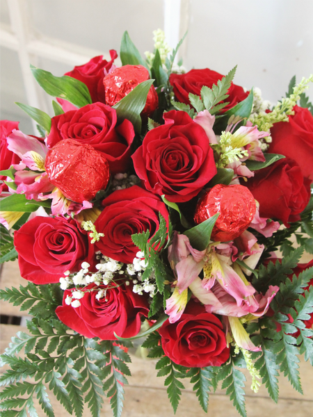 Dozen Roses with Chocolate Roses